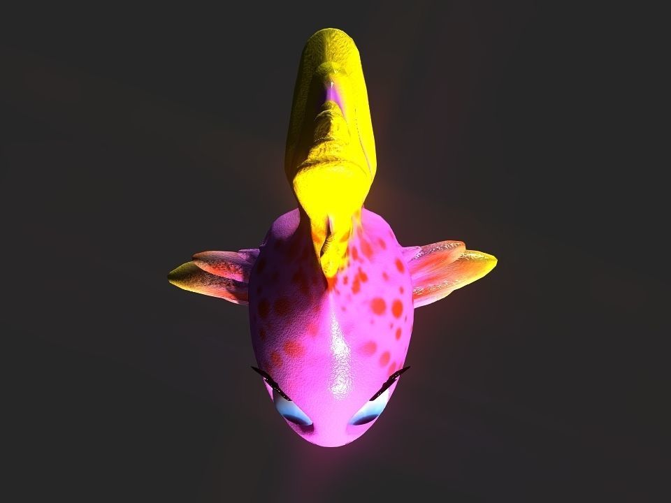 Cartoon gold fin fish lady Low-poly 3D model_38