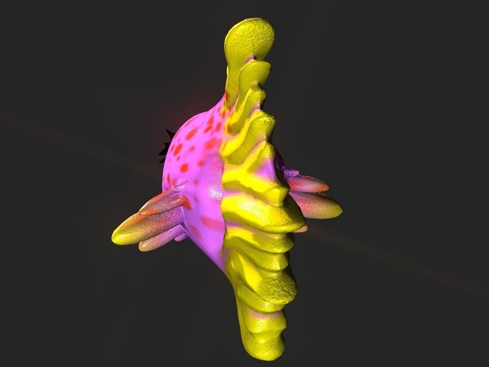 Cartoon gold fin fish lady Low-poly 3D model_11