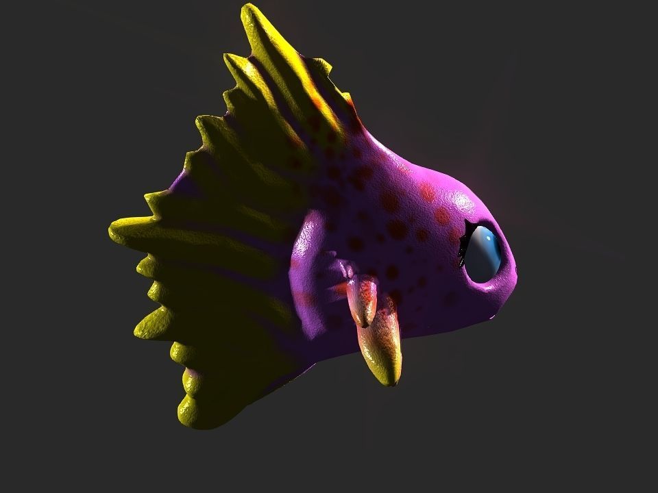 Cartoon gold fin fish lady Low-poly 3D model_15