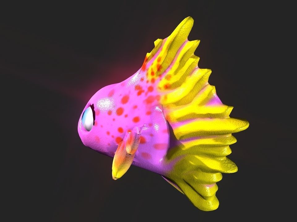 Cartoon gold fin fish lady Low-poly 3D model_4
