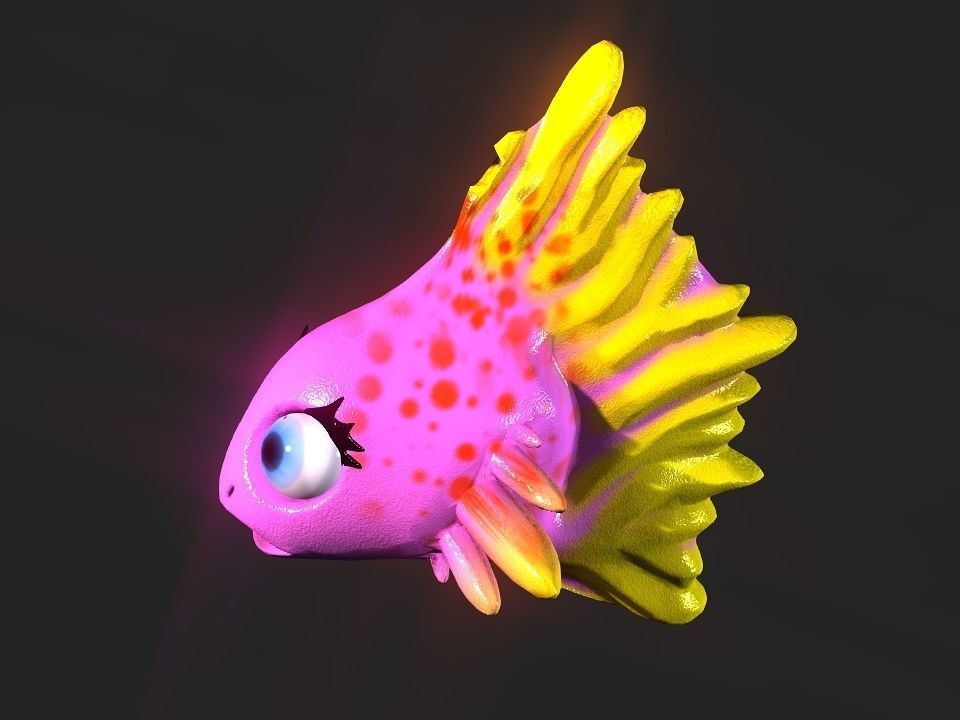 Cartoon gold fin fish lady Low-poly 3D model_9