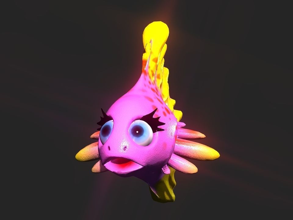 Cartoon gold fin fish lady Low-poly 3D model_24