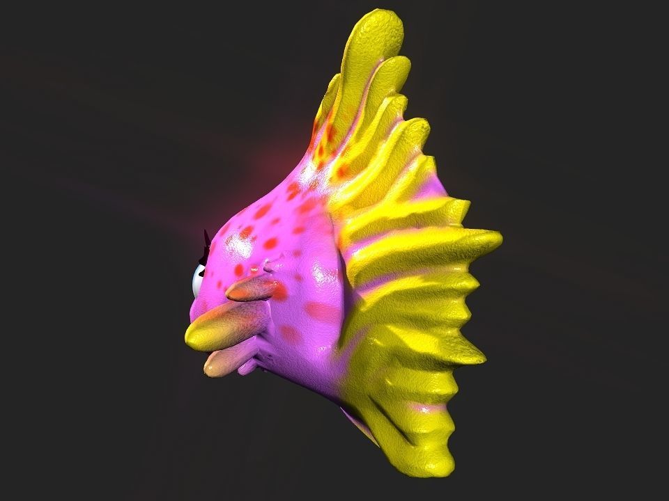 Cartoon gold fin fish lady Low-poly 3D model_35