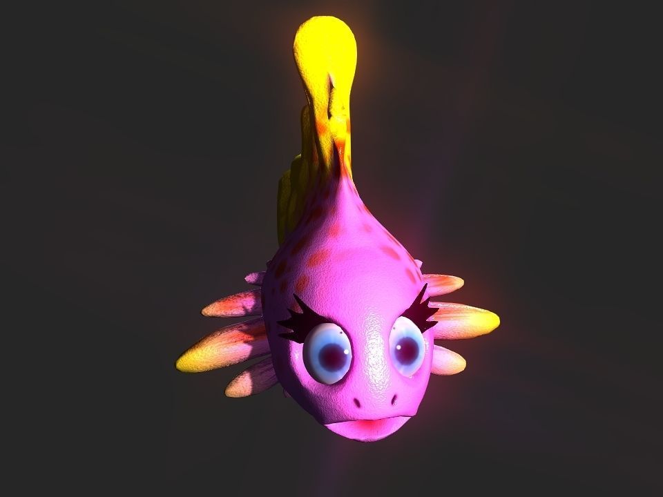 Cartoon gold fin fish lady Low-poly 3D model_23