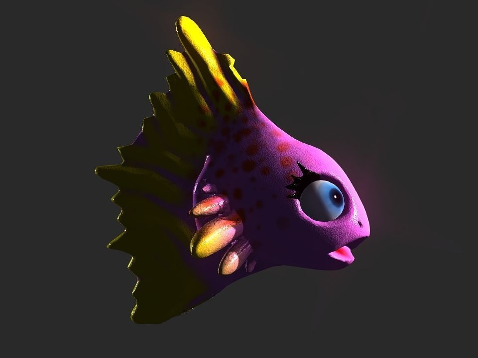Cartoon gold fin fish lady Low-poly 3D model_32