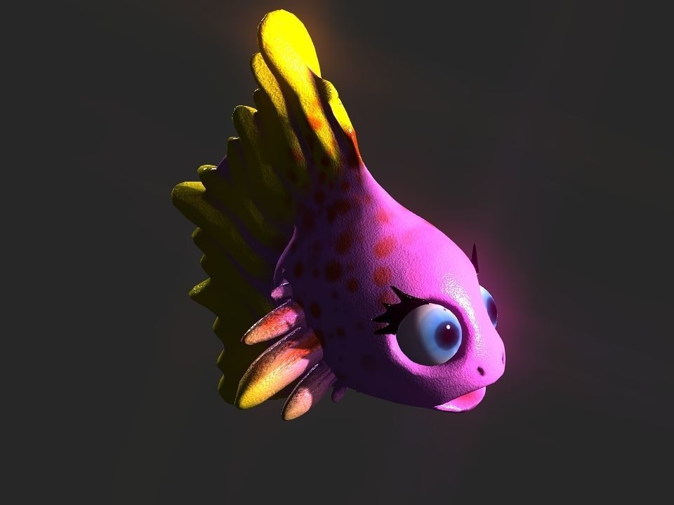 Cartoon gold fin fish lady Low-poly 3D model_19