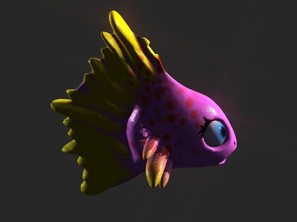 Cartoon gold fin fish lady Low-poly 3D model_18