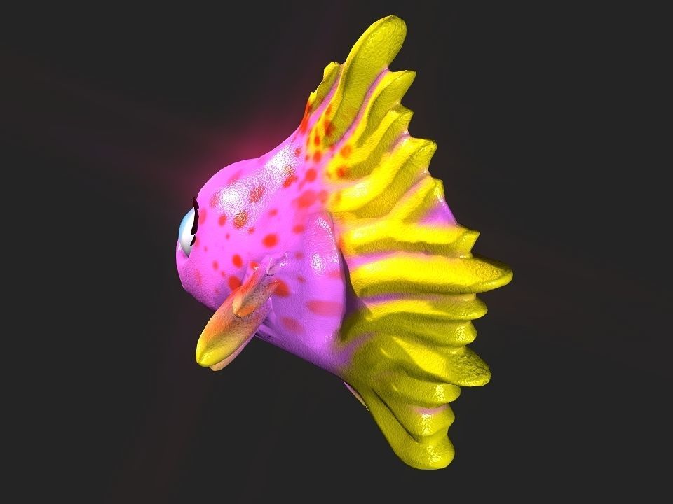 Cartoon gold fin fish lady Low-poly 3D model_3