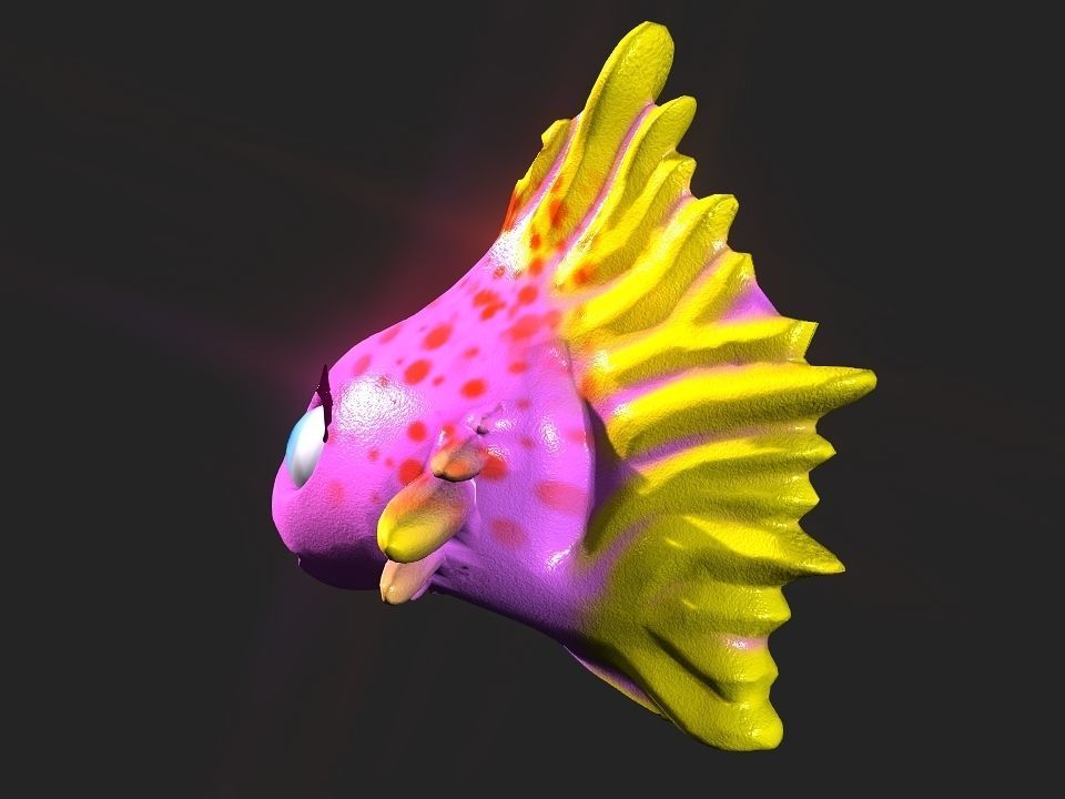 Cartoon gold fin fish lady Low-poly 3D model_36