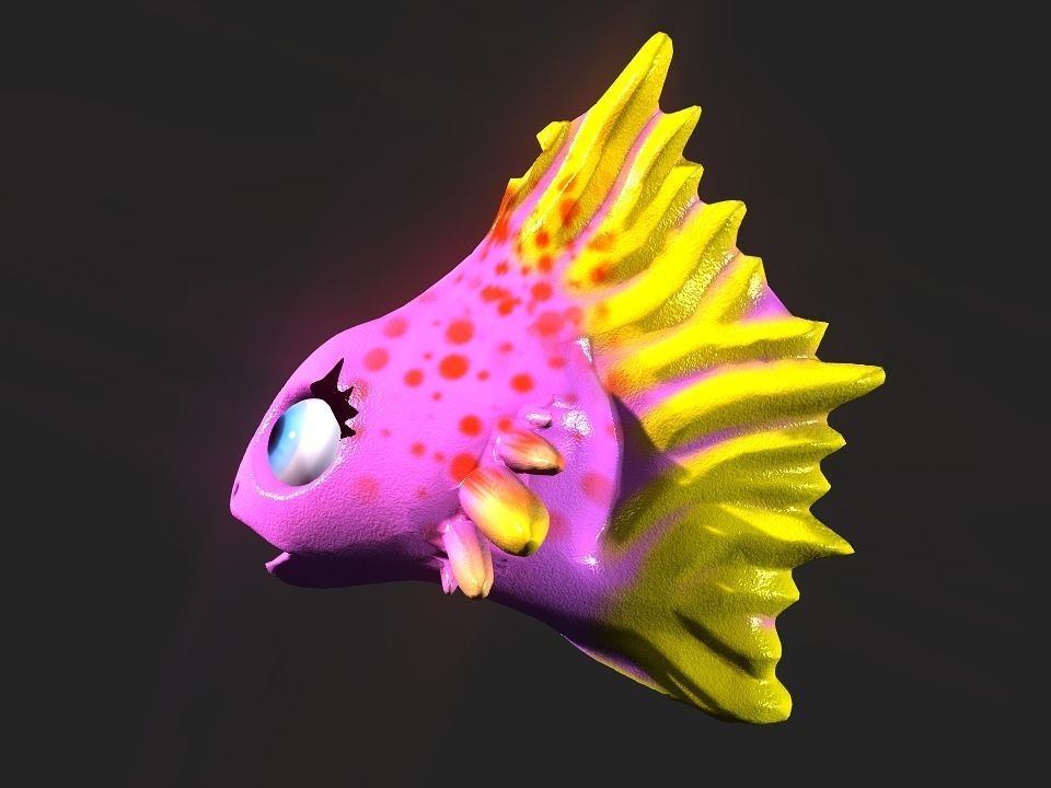 Cartoon gold fin fish lady Low-poly 3D model_26