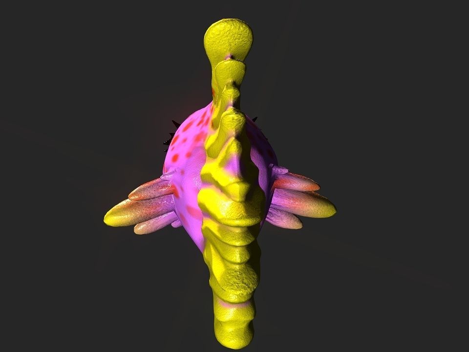 Cartoon gold fin fish lady Low-poly 3D model_14