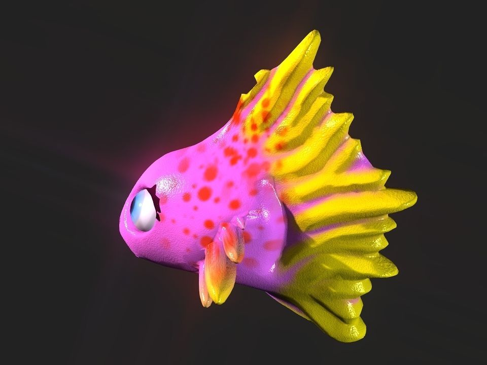 Cartoon gold fin fish lady Low-poly 3D model_7