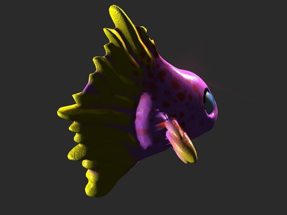 Cartoon gold fin fish lady Low-poly 3D model_16