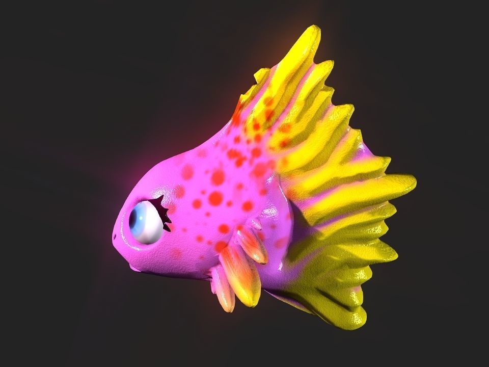 Cartoon gold fin fish lady Low-poly 3D model_8
