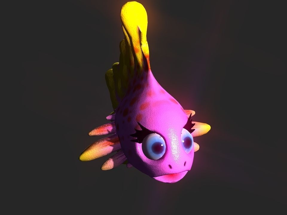 Cartoon gold fin fish lady Low-poly 3D model_20