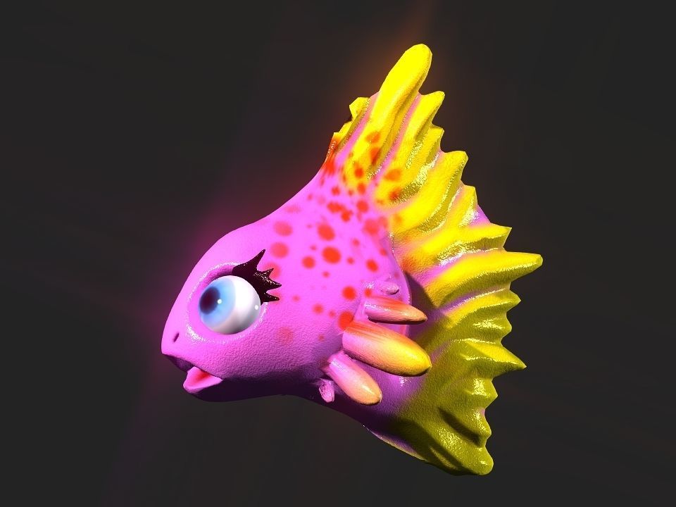 Cartoon gold fin fish lady Low-poly 3D model_27