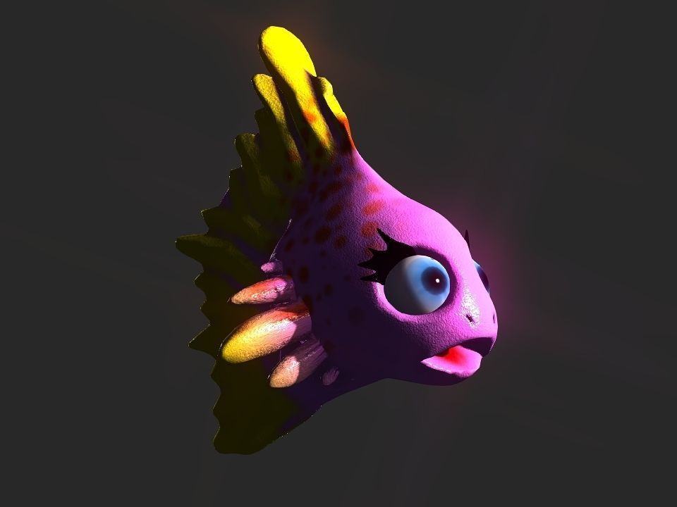 Cartoon gold fin fish lady Low-poly 3D model_31