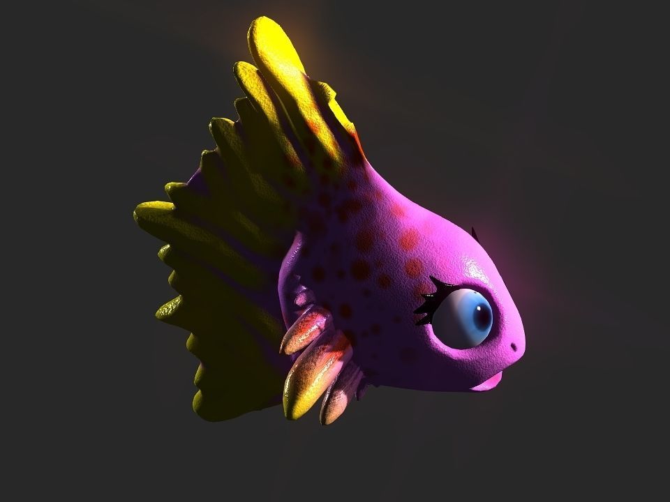 Cartoon gold fin fish lady Low-poly 3D model_17