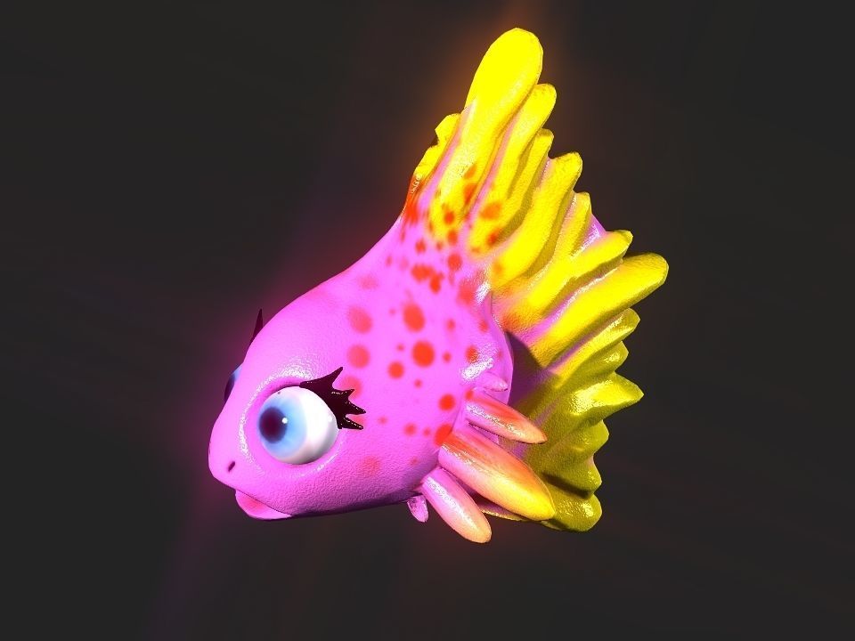 Cartoon gold fin fish lady Low-poly 3D model_6