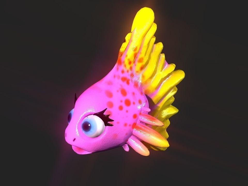 Cartoon gold fin fish lady Low-poly 3D model_5