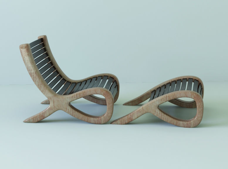 Chair with ottoman Low-poly 3D model_3