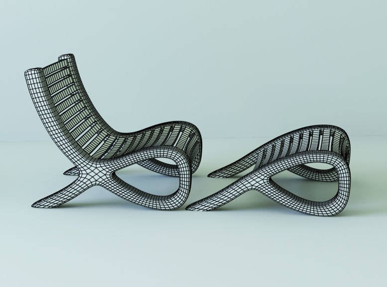 Chair with ottoman Low-poly 3D model_4