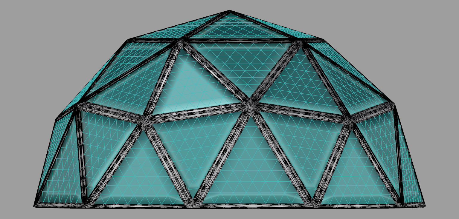 Geodesic dome structure with frame and glass panels 3D model_23