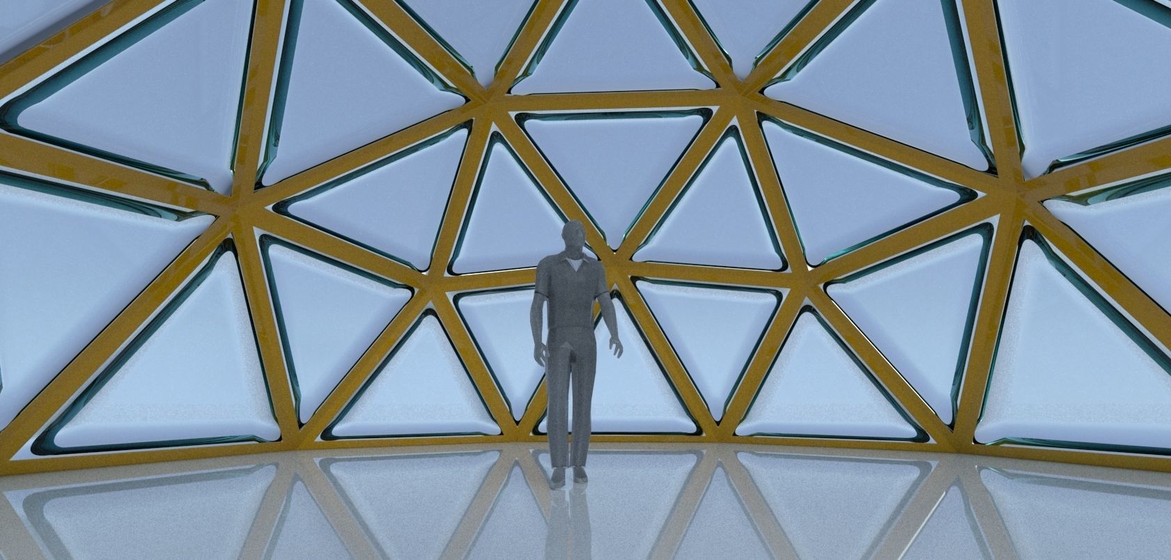 Geodesic dome structure with frame and glass panels 3D model_4