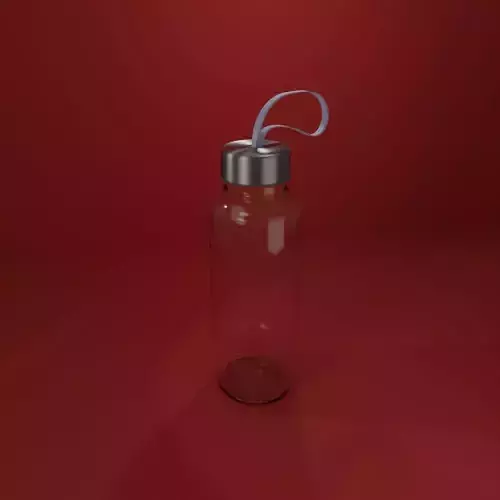 Glass bottle with metallic cup and tape