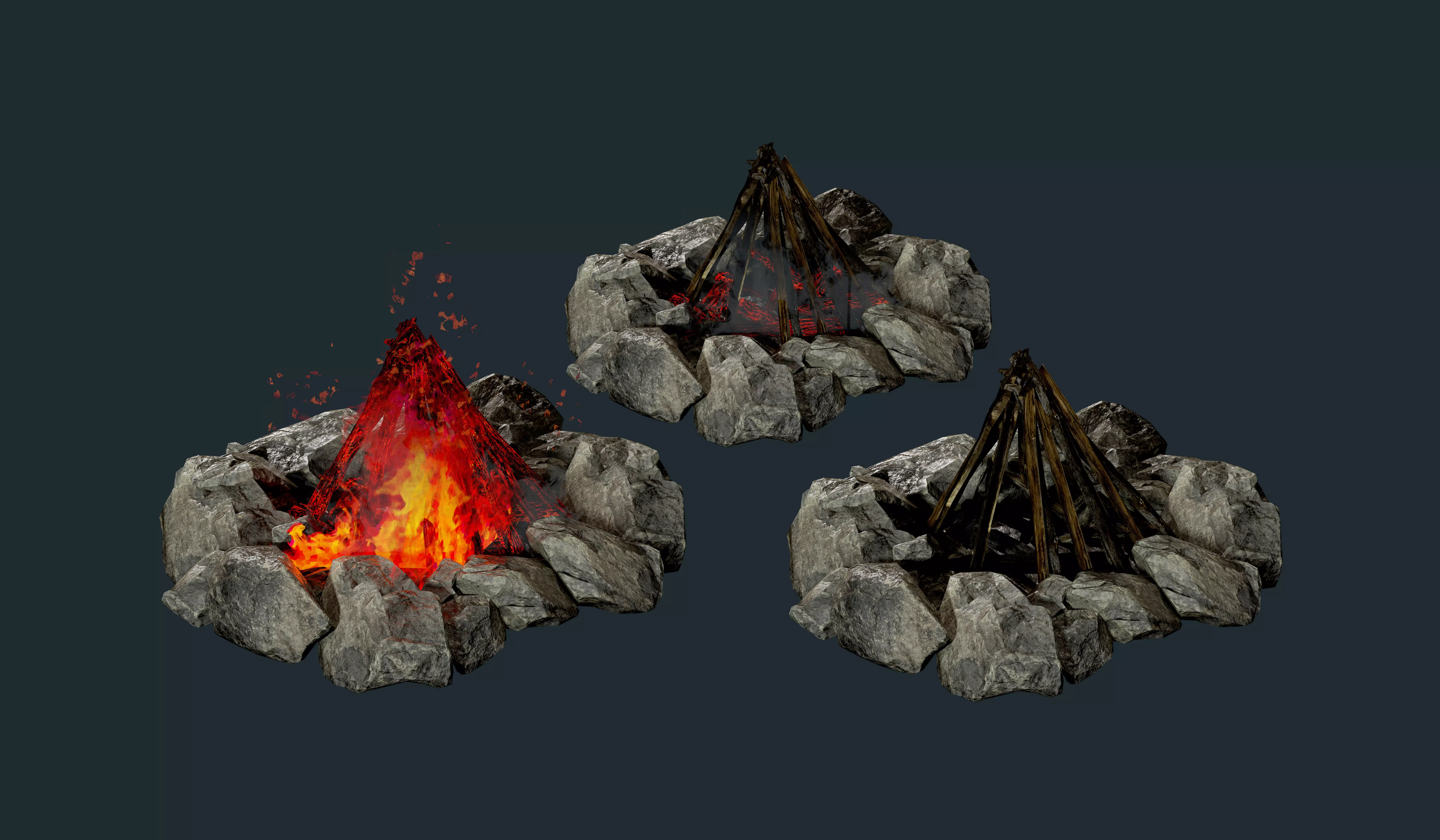 Camp Fire Pit Pack 02 Game Ready Low-poly 3D model_0
