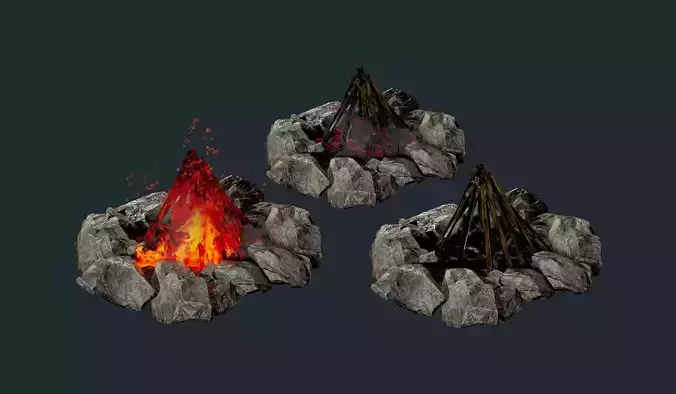 Camp Fire Pit Pack 02 Game Ready Low-poly 3D model