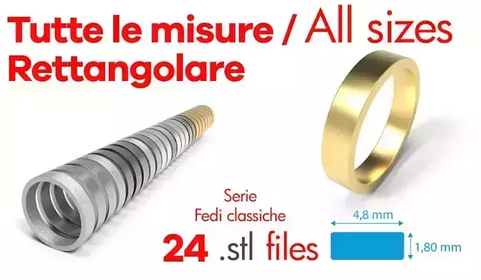 Wedding Bands Classic - fede classica - profilo rettangolare 3D print model