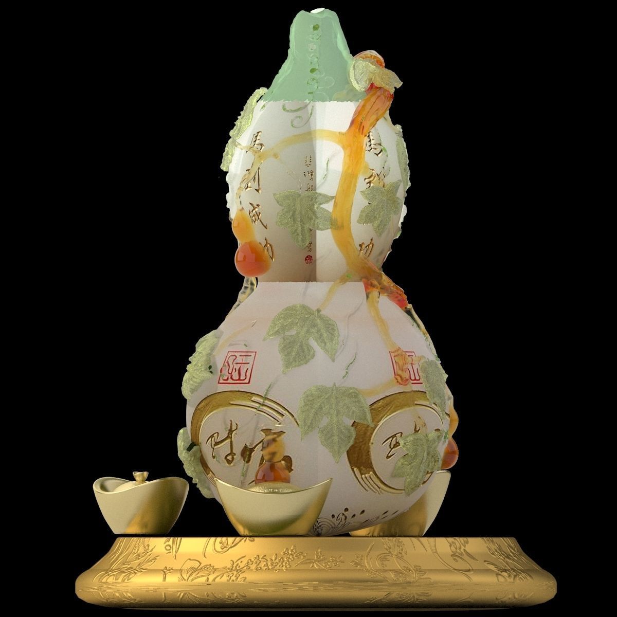 Chinese Gourd with Yuanbao 3D model_2