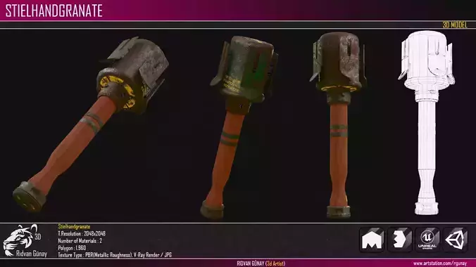 Stielhandgranate 3d axe 3D model