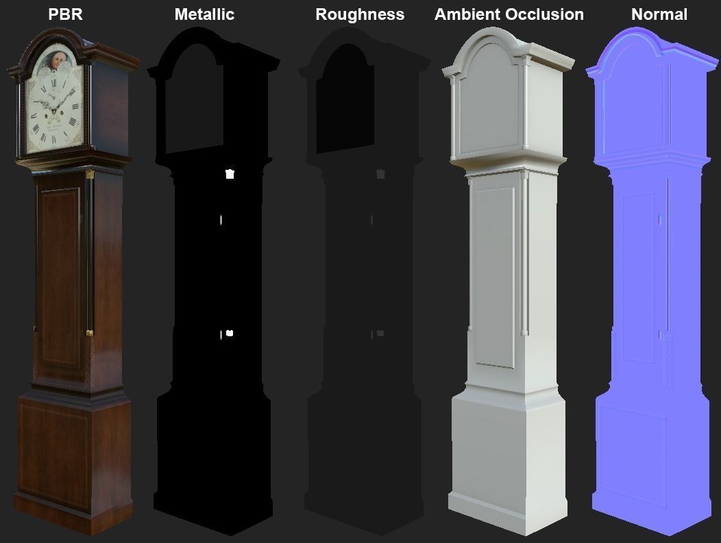 Grandfather Clock Low-poly 3D model_8