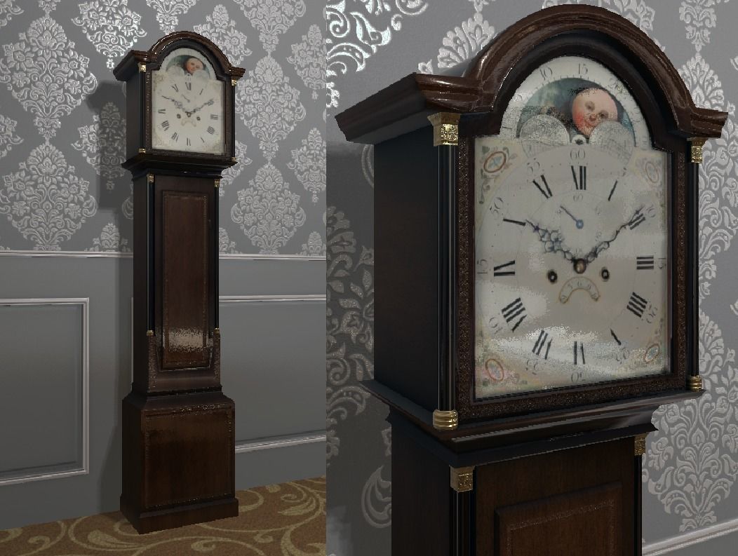 Grandfather Clock Low-poly 3D model_5