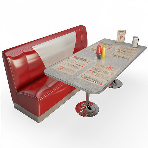 Retro American Bench and Table 3D model