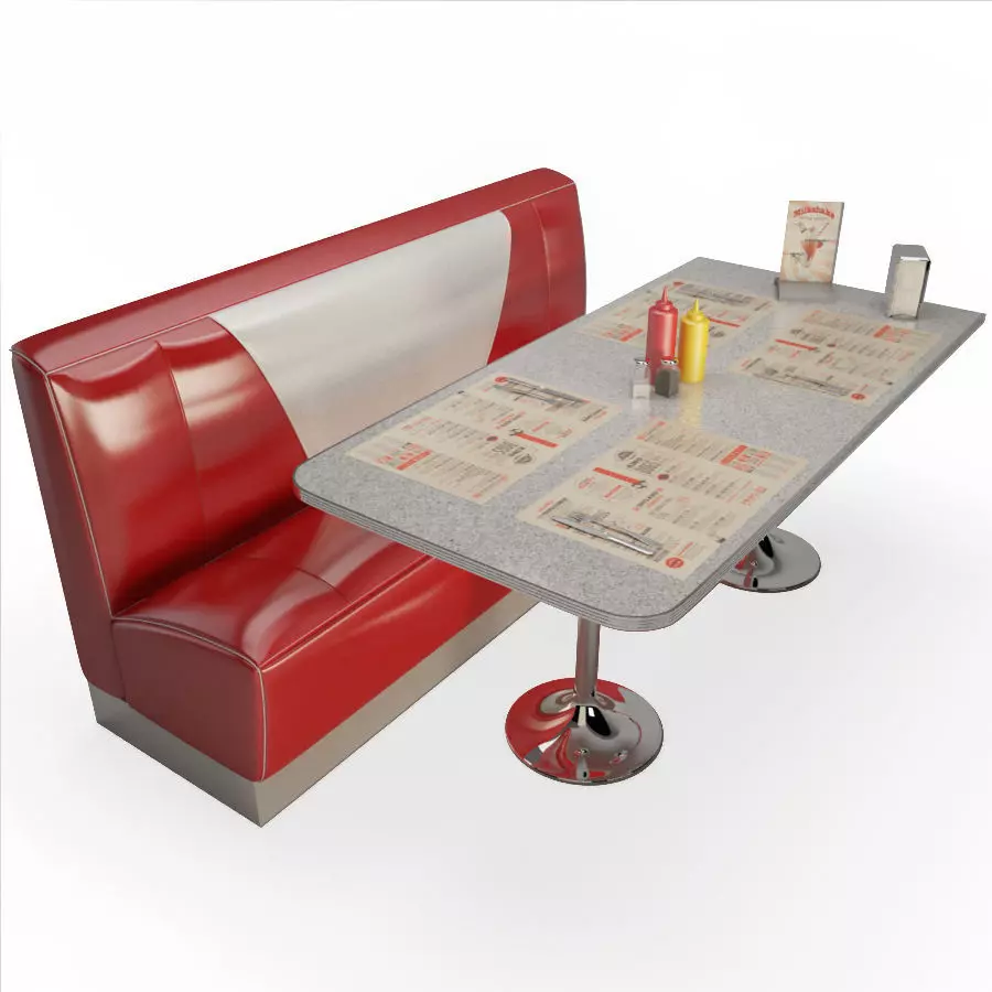 Retro American Bench and Table 3D model_0