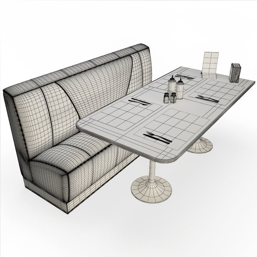 Retro American Bench and Table 3D model_1