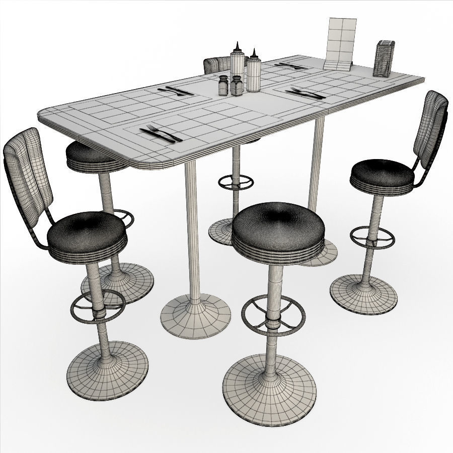 Retro American Bar Stools and Table 3D model_1