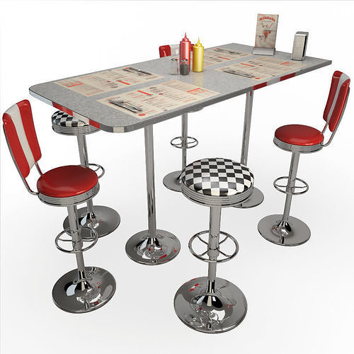Retro American Bar Stools and Table 3D model