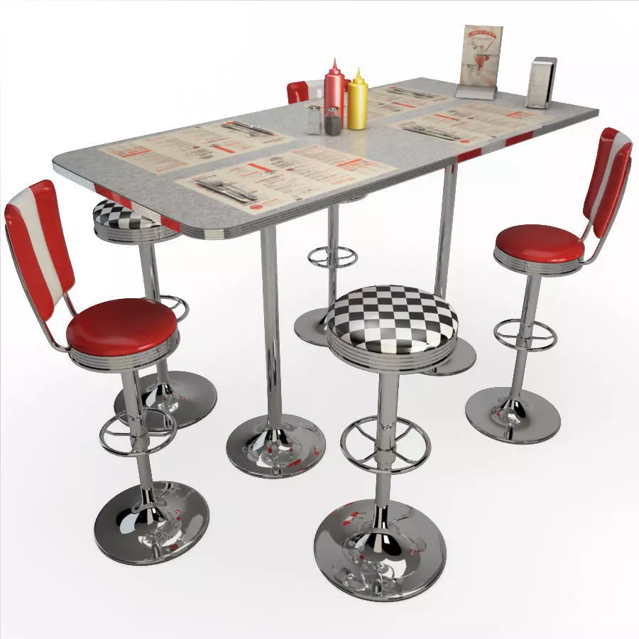 Retro American Bar Stools and Table 3D model_0