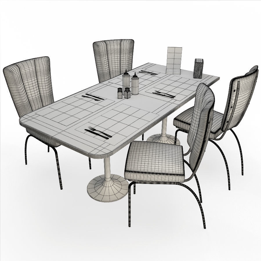 Retro American Chairs and Table 3D model_1