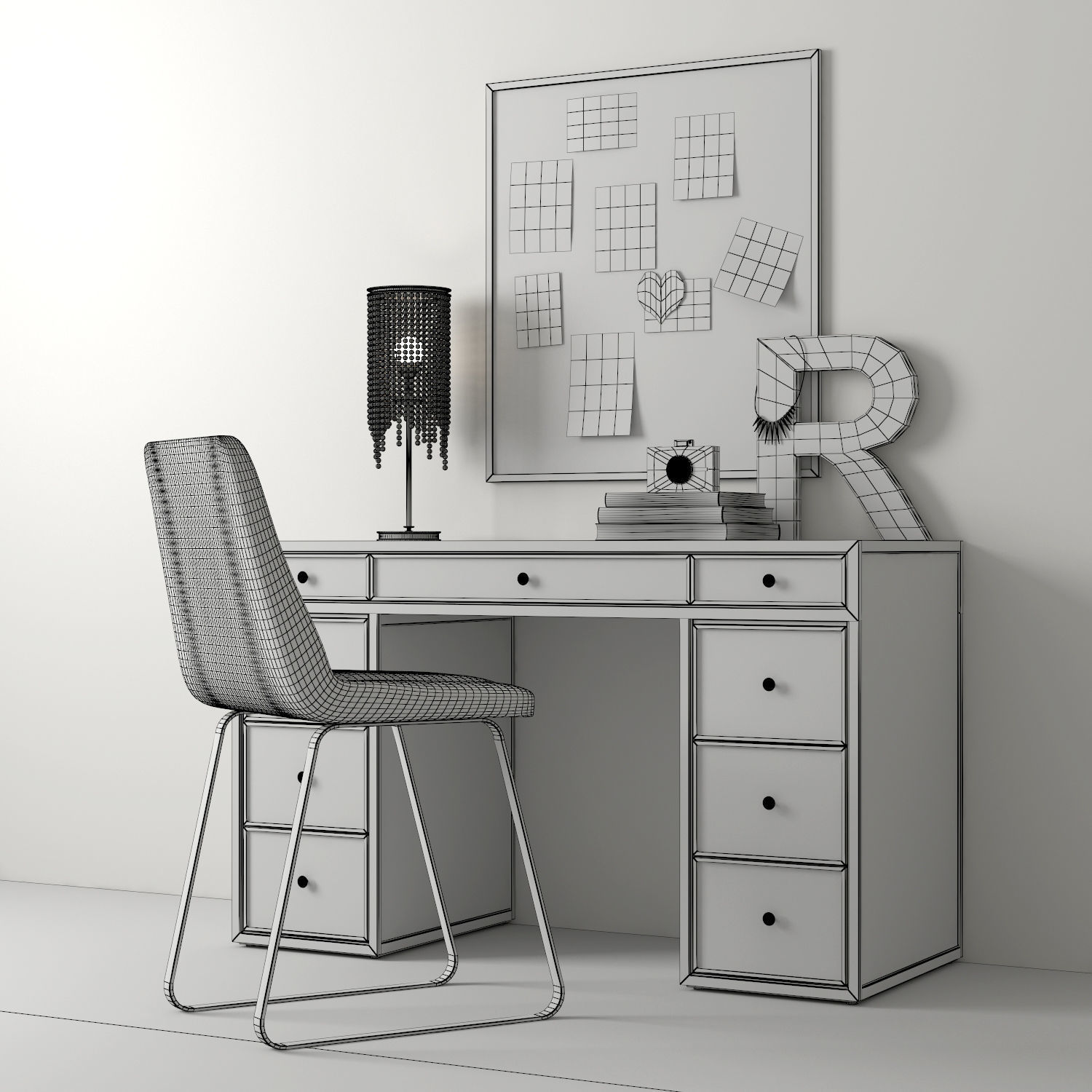 DELANEY MIRRORED STORAGE DESK 3D model_4