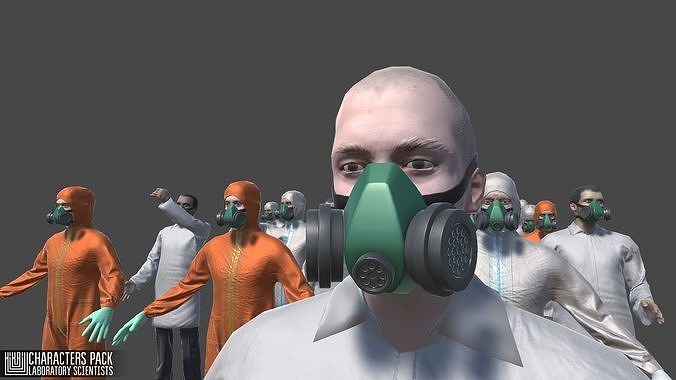 Characters pack - laboratory scientists Low-poly 3D model