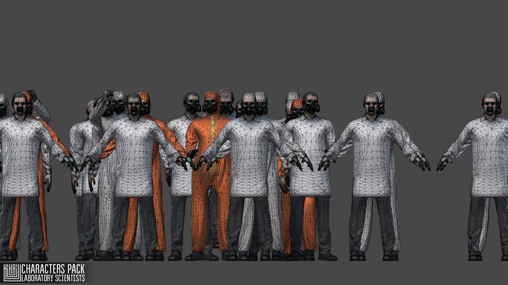 Characters pack - laboratory scientists Low-poly 3D model_7
