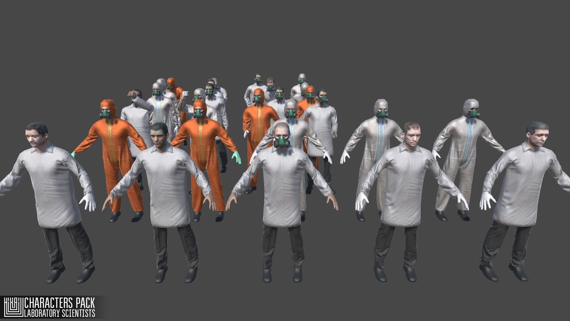 Characters pack - laboratory scientists Low-poly 3D model_8