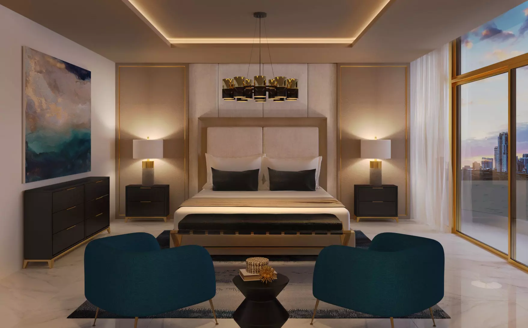 bedroom modern with city 3D model_0