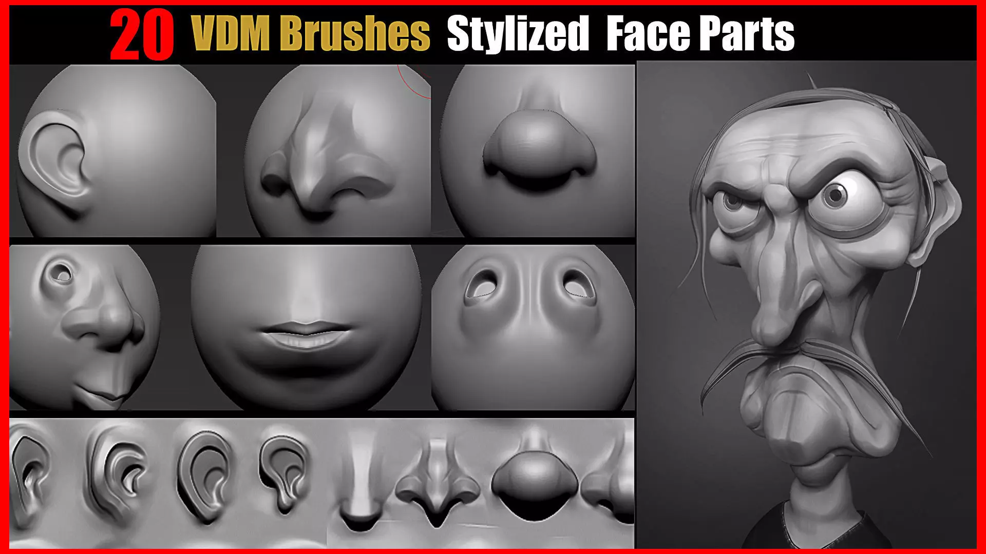 Zbrush VDM Brushes Stylized Face Parts 3D model