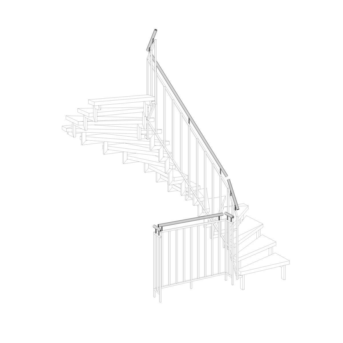 Stair - Modern Open Stairs and Railing 3D model_10
